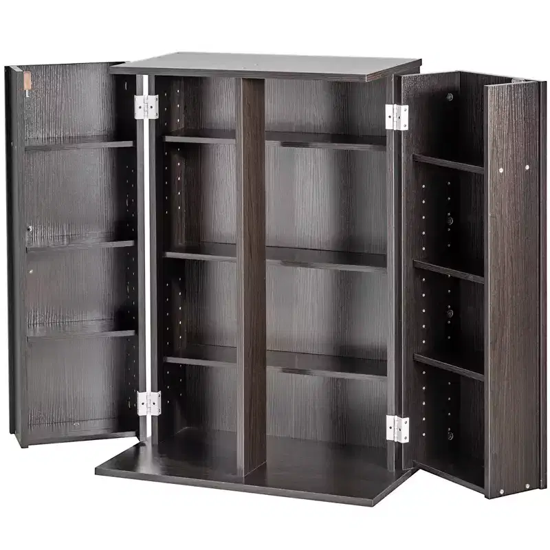 Media Storage Cabinet with Doors and Shelves, CD Storage Holds up to 576 CDs, Adjustable DVD Shelf, Brown