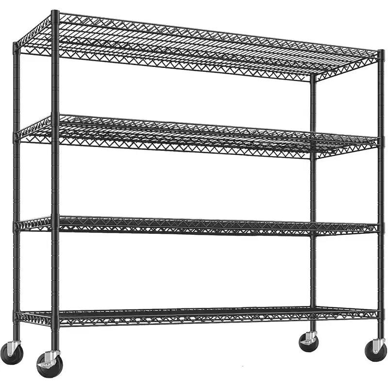 4 Tier Heavy Duty Wire Shelving with Wheels, 24D x 56W x 75H, 2200 LBS Capacity Adjustable Metal Storage Rack, Industrial Shelves