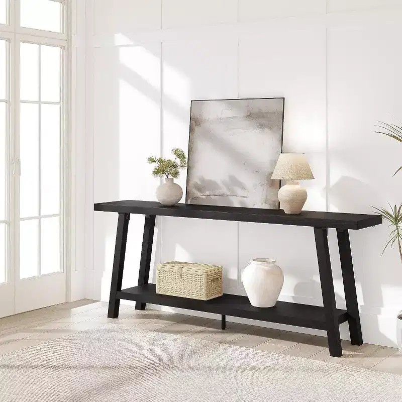 71 Long 2 Tier Farmhouse Entryway Tables - Rectangular Couch Table Behind Sofa, Accent Console Tables for Entryway, Foyer, Living Room