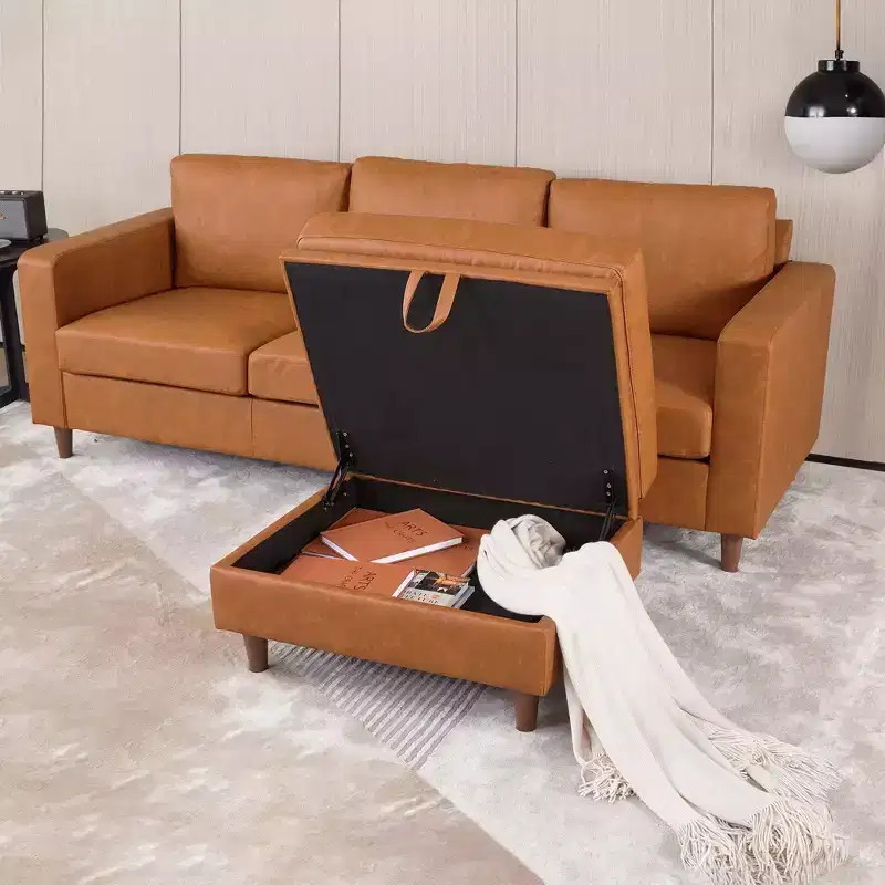 Square Storage Ottoman, Small Leather Foot Rest Stool for Couch, Upholstered Footstool Cube for Entryway Bedroom Living Room