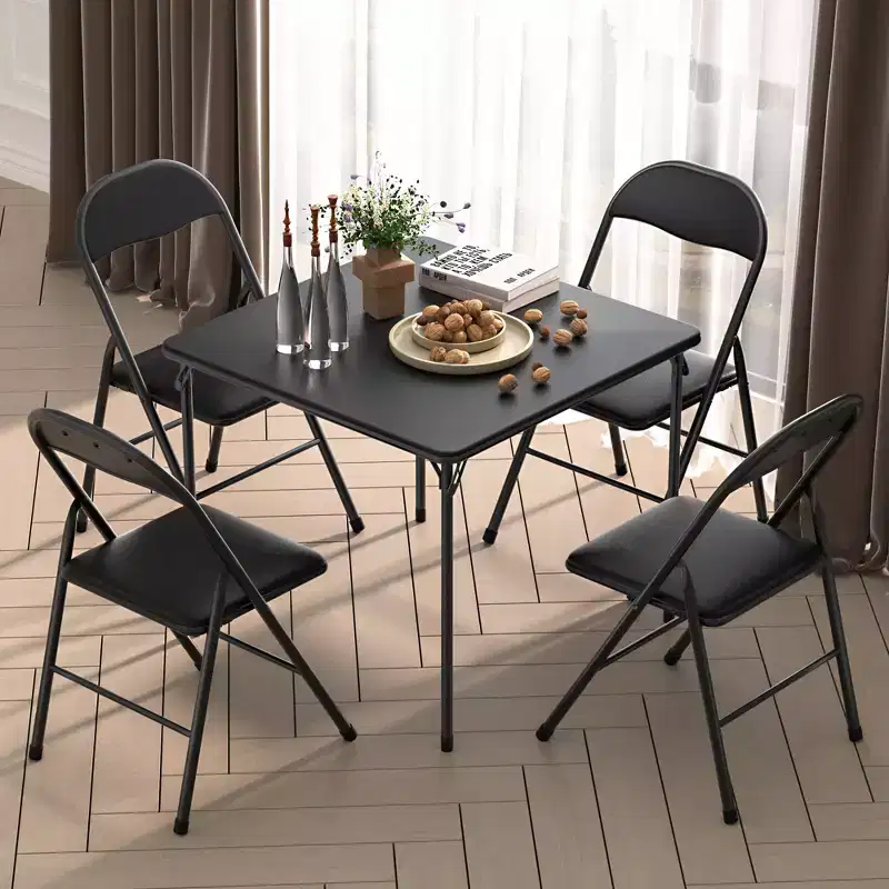 VECELO 5-Piece Folding Card Table and 4 Chairs, Foldable with Padded Upholstery Tabletop, Black