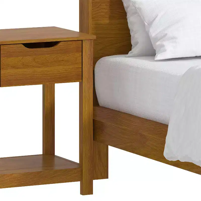 Galano Queen Payne Luxe Bed with Headboard & Elira 2-Drawer Nightstands, Set of 2  Amber Walnut