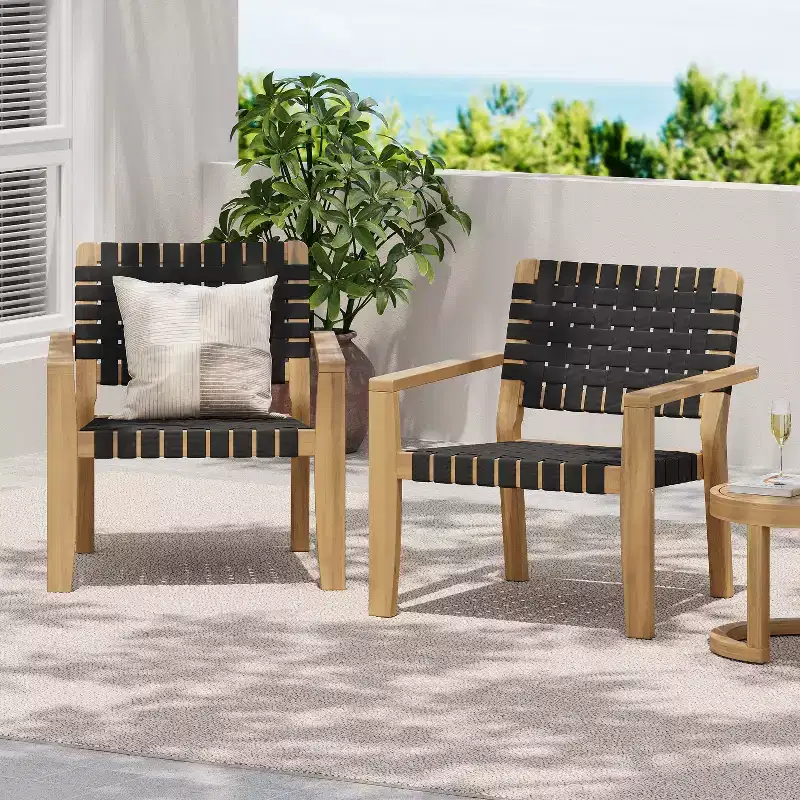 Patio Club Chair Loveseat Outdoor 2-Seater Sofa Armchair Outdoor Accent Chair, Acacia Wood&Woven Rope -ModernLuxe