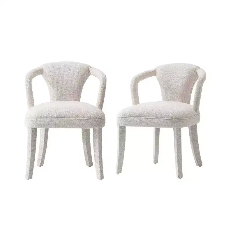 Manhattan Comfort Set of 2 Palmer Modern Tweed Upholstered Dining Armchairs Ivory