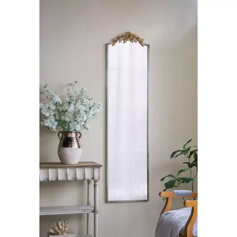 Okak Large Rectangular Full-Length Mirror with Gold Floral Crown Accent, Wall Mirror, Full Body Mirror for Dressing Room, Clothing Store, Gold