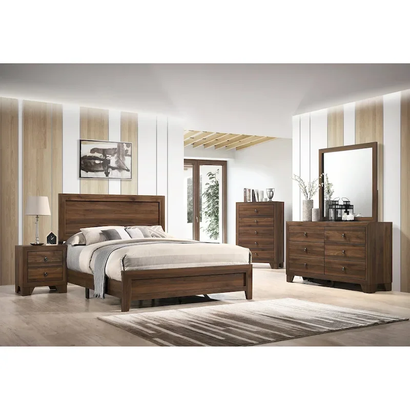 6 Piece Cherry Brown Panel Bedroom Set