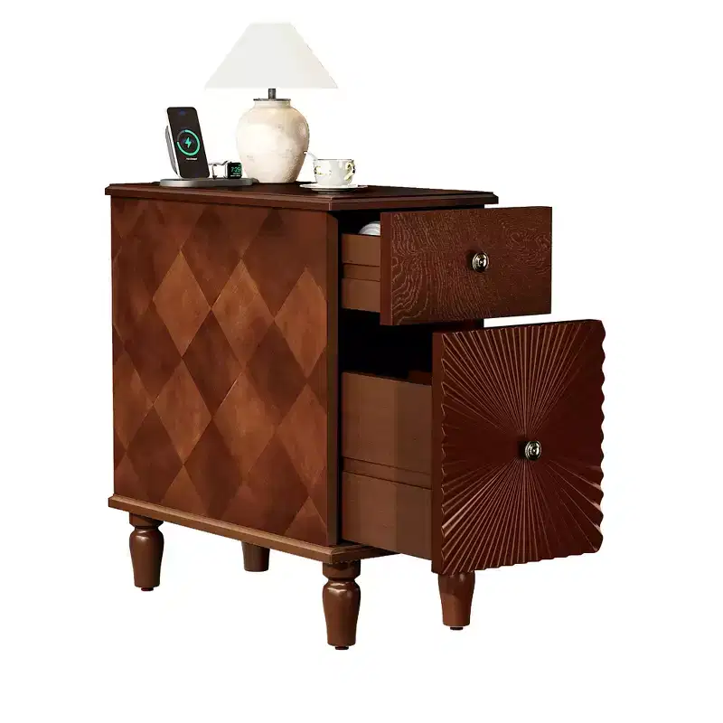 24inch tall modern sofa side table featuring two spacious drawers and a generously sized tabletop, ideal for narrow living room side tables