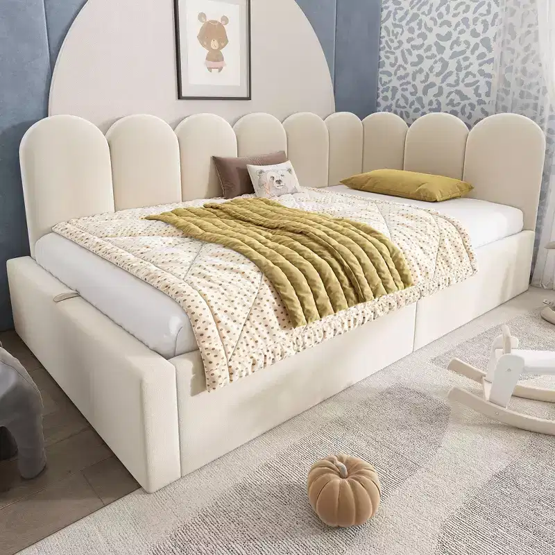 Twin Upholstered Platform Daybed with Hydraulic Storage and Metal Slatted Frame