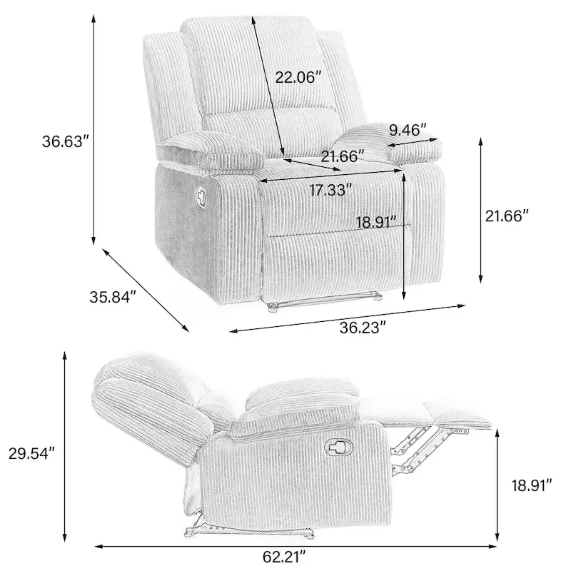 Vegan Leather Upholstered Push Back Manual Recliner Chair
