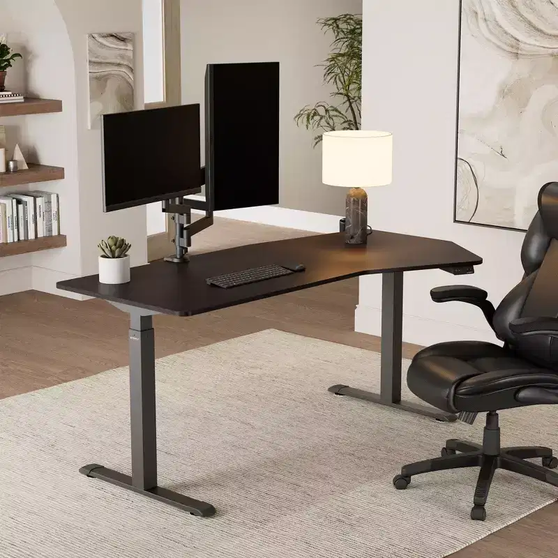 70x29 Unique Shape Office Standing Desk,Smoked Wood,37.99Dx 70'' Wx 29.53- 48.03 H