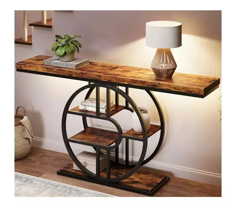 Entryway Table, 5-Tier Console Tables for Entryway, Industrial Narrow Sofa Tables with Storage for Living Room, Long Entry Hallway