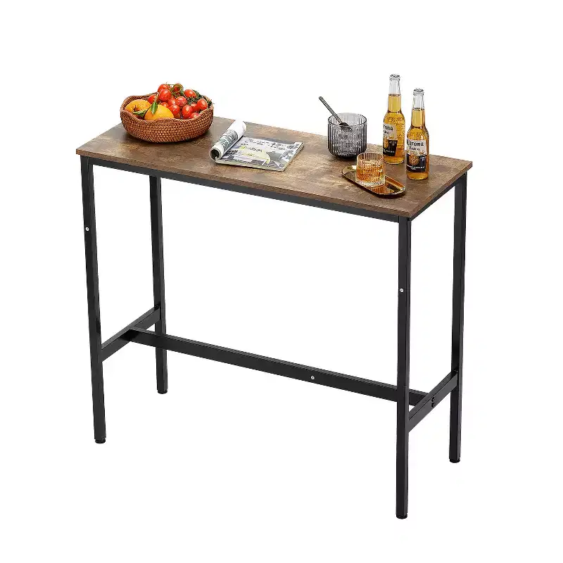39x16x35.5 Bar Height Pub Table, Modern Metal Frame Industrial Wooden Top Cocktail Coffee Dining Table