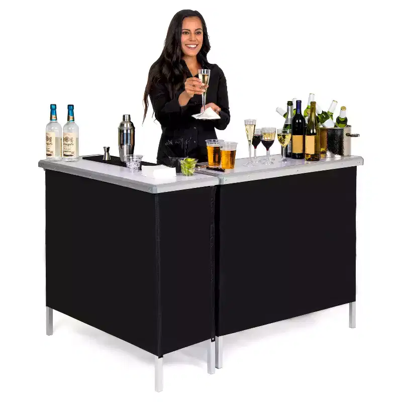 GoBar Portable Double Pop Up Bar Table Set - Mobile Bartender Station for Events - Includes Carrying Case