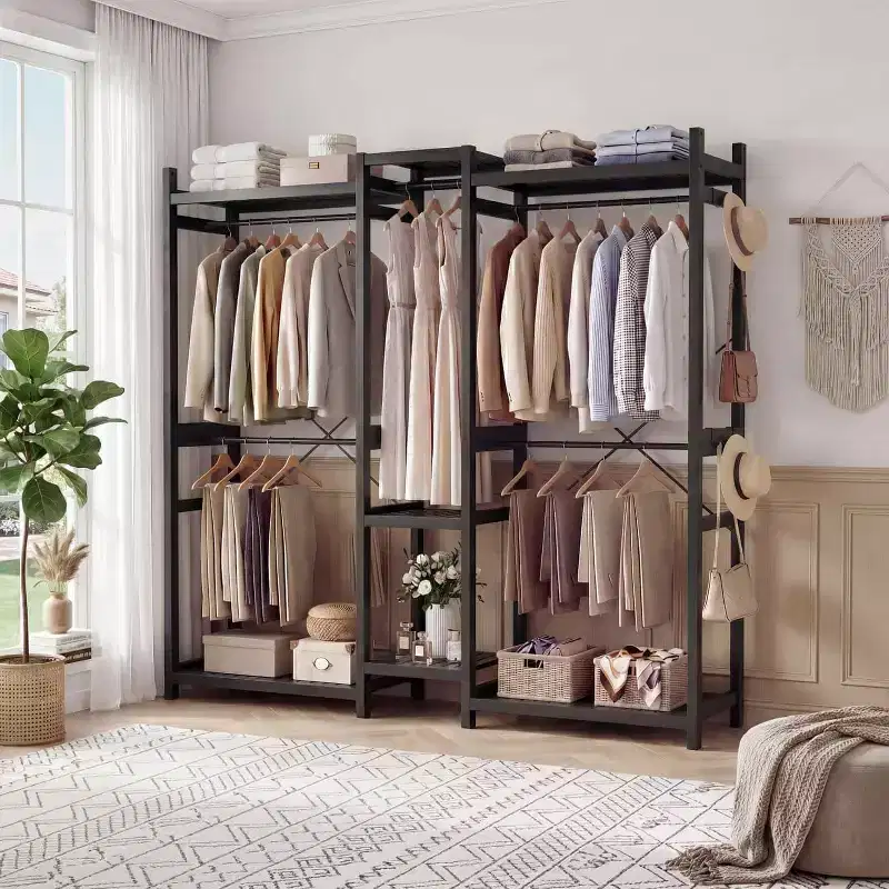 70-In Bamboo Garment Rack with 5 Hanging Rods, Freestanding Closet System with Shelves