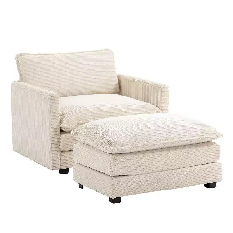 41.34 Corduroy Oversized Accent Chair, Sofa Chair with Ottoman and Large Seat, Modern Armchair Reading Chairs for Bedroom Living Room