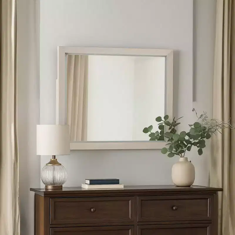 Royal Hampton Dresser Mirror, Bevel Glass, Light Gray Solid Wood Frame, 34x44