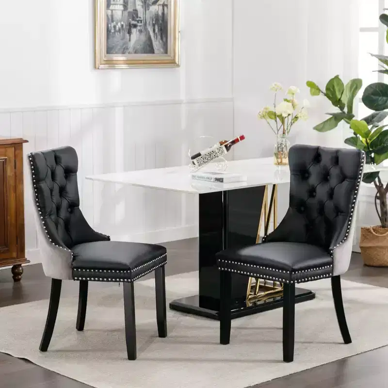 Set of 2 Modern Wingback Dining Chairs with PU Upholstery, Velvet Back Detail, Armless Chairs for Kitchen or Dining Room-Panipeachy
