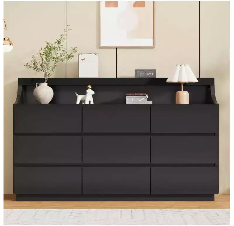59 Wooden Dresser with 9 Drawers  Modern Chest of Drawers for Bedroom, Living Room, Hallway, and Entryway