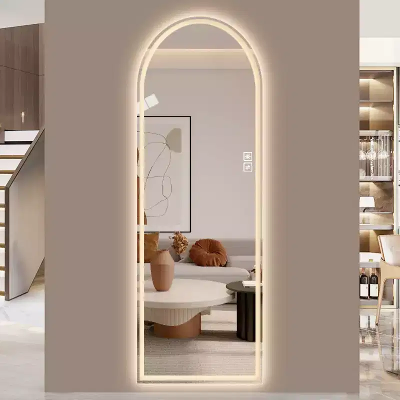 Modern Arched LED Full-Length Vanity Mirror, Dimmable Lights, Standing or Wall-Mounted Mirror for Bedroom, Makeup, Dressing Room-Panipeachy