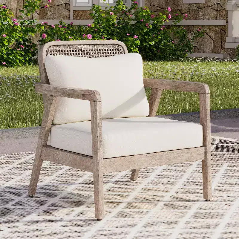 Okak Boho Style Outdoor Accent Chairs Upholstered Club Chairs,Set of 1/2,Patio Acacia Conversation seat for Porch,Garden&Backyard,400lbs Max