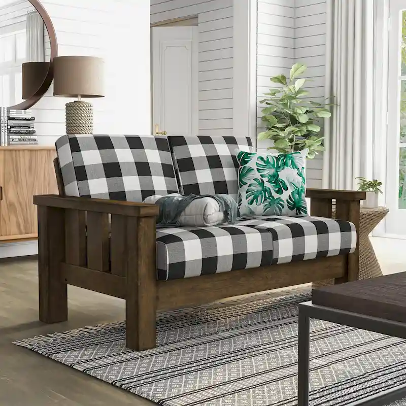Jimo Traditional Rustic Oak Linen Fabric Loveseat by Furniture of America
