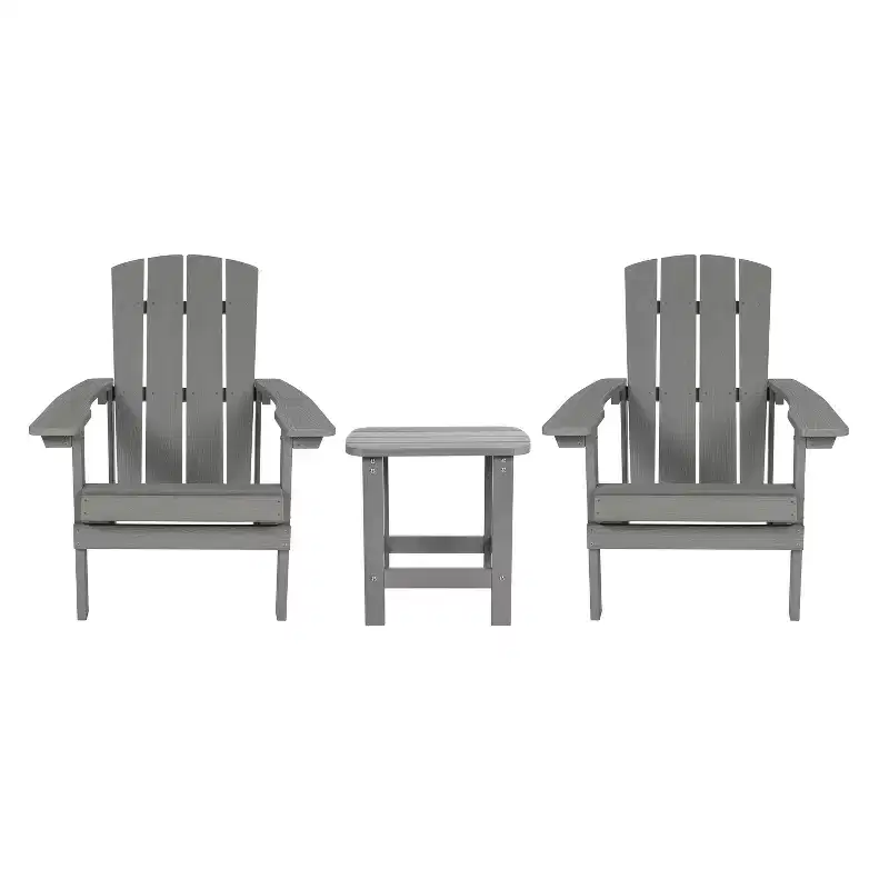 Merrick Lane Set of 2 All-Weather Adirondack Patio Chairs with Matching Side Table