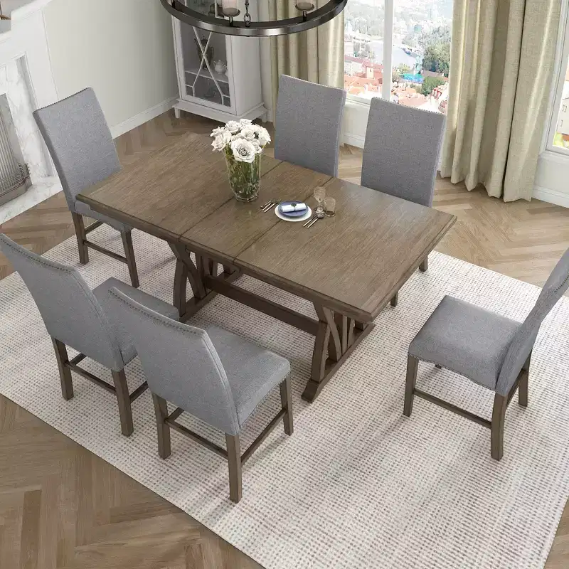 Whisen 7-Piece Dining Table Set with Upholstered Chairs and 12 Leaf