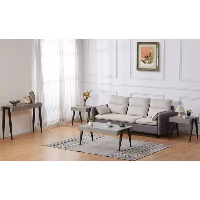 Kings Brand Furniture Camden Marble-Style Wood Side End Table, Nightstand, Sofa Table with Metal Legs for Living Room, Black/Gray