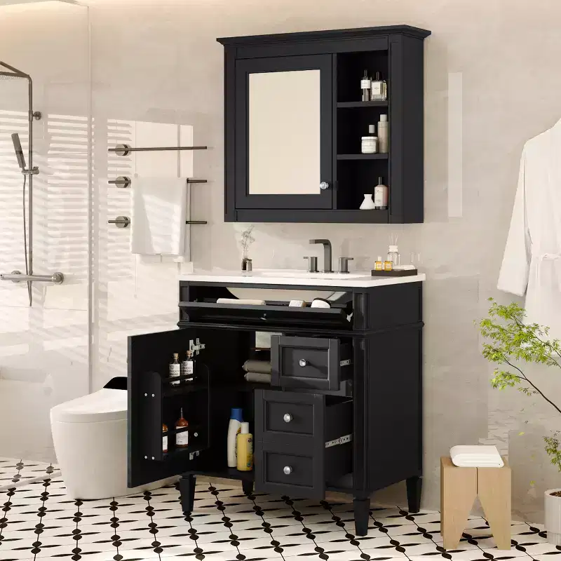 30 Bathroom Vanity with Sink, Bathroom storage Cabinet with Drawers and Mirror, Bathroom Mirror Cabinet