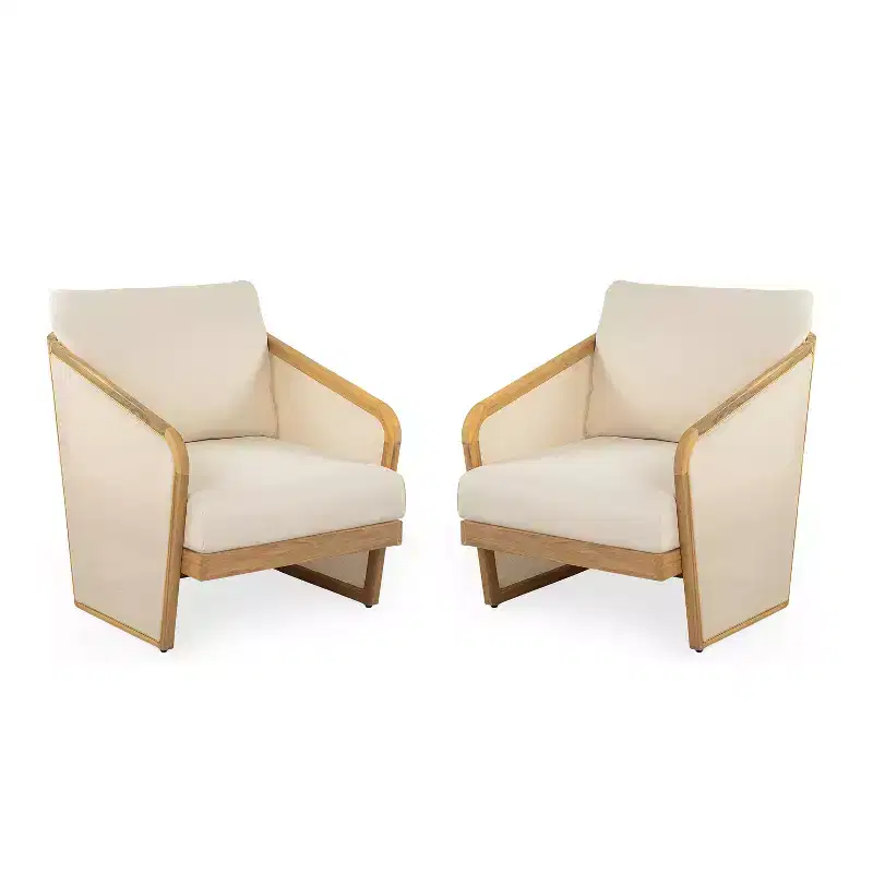 Christopher Knight Home Bendgn Patio Acacia Wood and Textilene Club Chair with Cushion, Teak/Beige