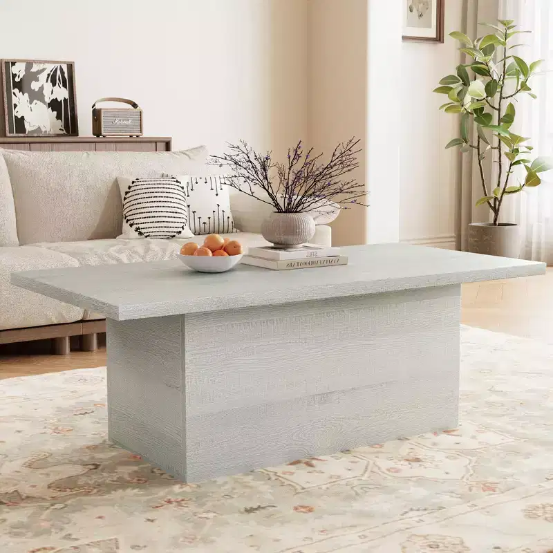 Rectangular Coffee Table, 47.25-Inch Modern Solid Wood Medium Coffee Table, Wooden Farmhouse Rustic Cocktail Coffee Table