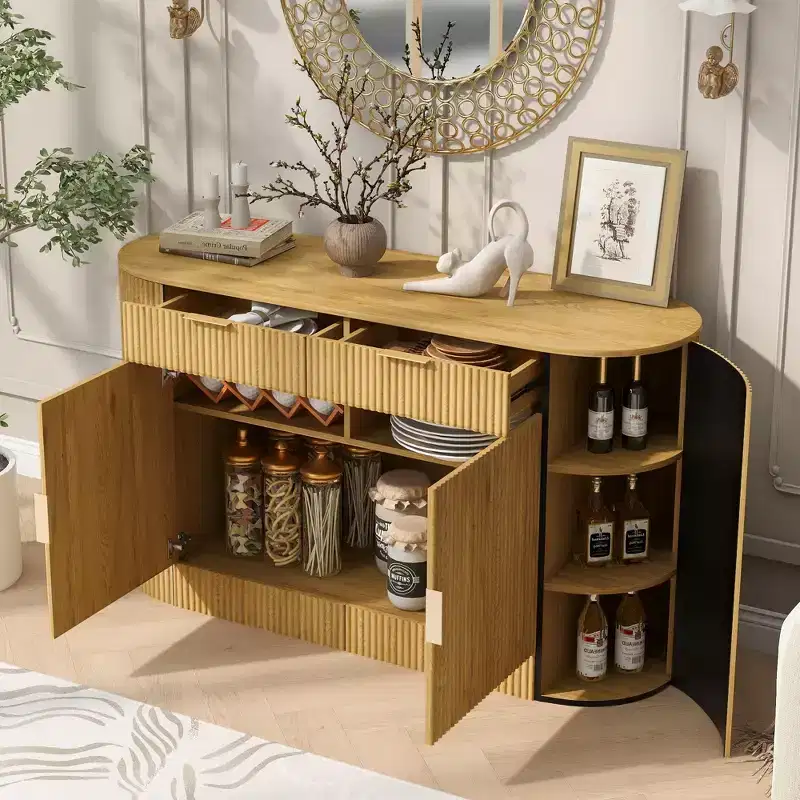 55.1Storage Cabinet, Modern Sideboard, Double Doors & Drawers, Aluminum Handles, 3 Shelves, for Living Room/Bedroom/Dining Room