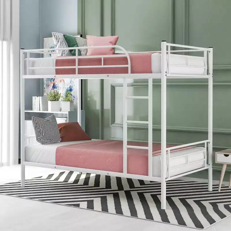 Bunk Bed with Ladder and Safety Guardrail Metal Loft Bunkbeds for Kids, Girls, Boys Easy Assemble Space-Saving