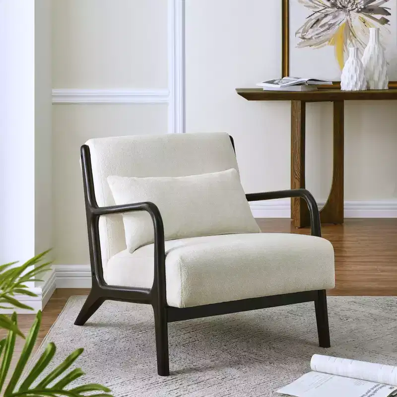 Mid-Century Modern Style Accent Chair with Removable Lumbar Pillow