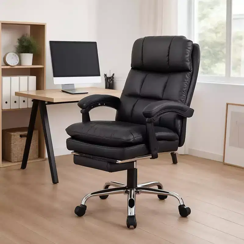 High-Back Executive Office Chair – Black PU Leather with Footrest, 360° Swivel & Ergonomic Support