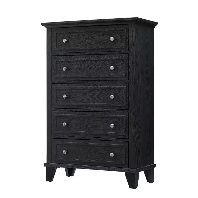 Modern 48 Tall Wood 5-Drawer Dresser, Deep Chest of Drawers with Metal Handles for Bedroom & Living Room