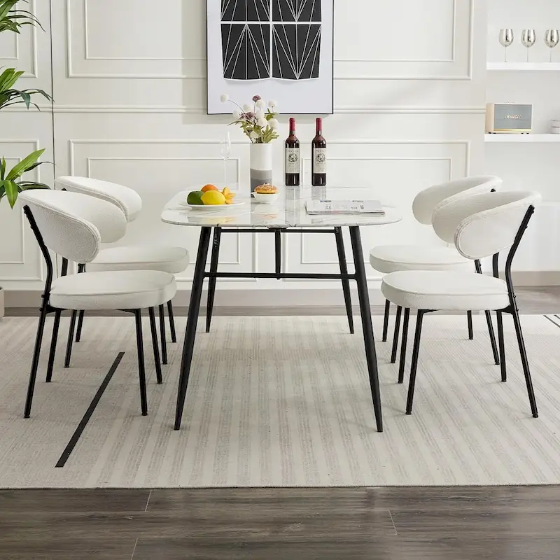 XINMICS Dining Chairs with Curved Backrest, Modern Fabric Upholstered Boucle Kitchen Dining Room Chairs Set of 2/4/6