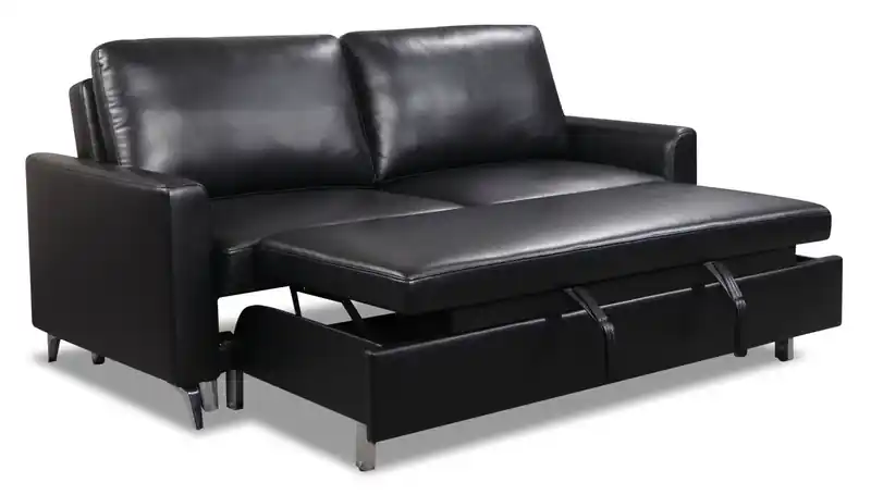 Wilson 77.5 Leather-Look Fabric Sleeper Sofa with Drop-Down Back Cushions and Metal Legs