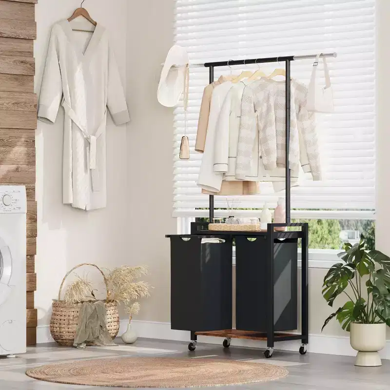 Rolling Laundry Sorter with Hanging Rack and Shelf – 2/3/4 Section