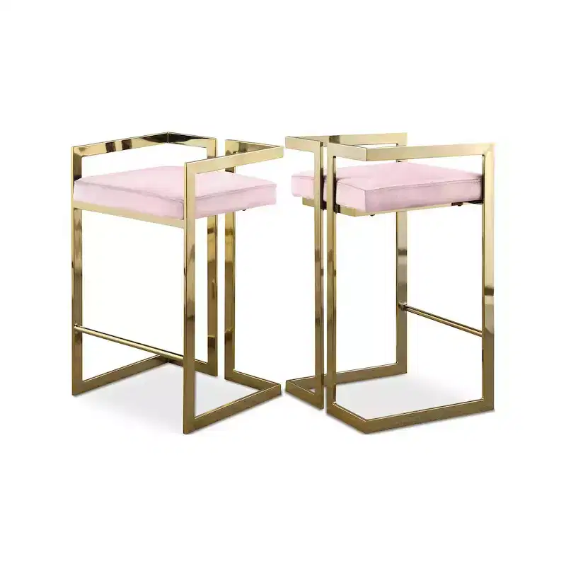 Meridian Furniture,Ezra Pink Velvet Stool, Set of 2