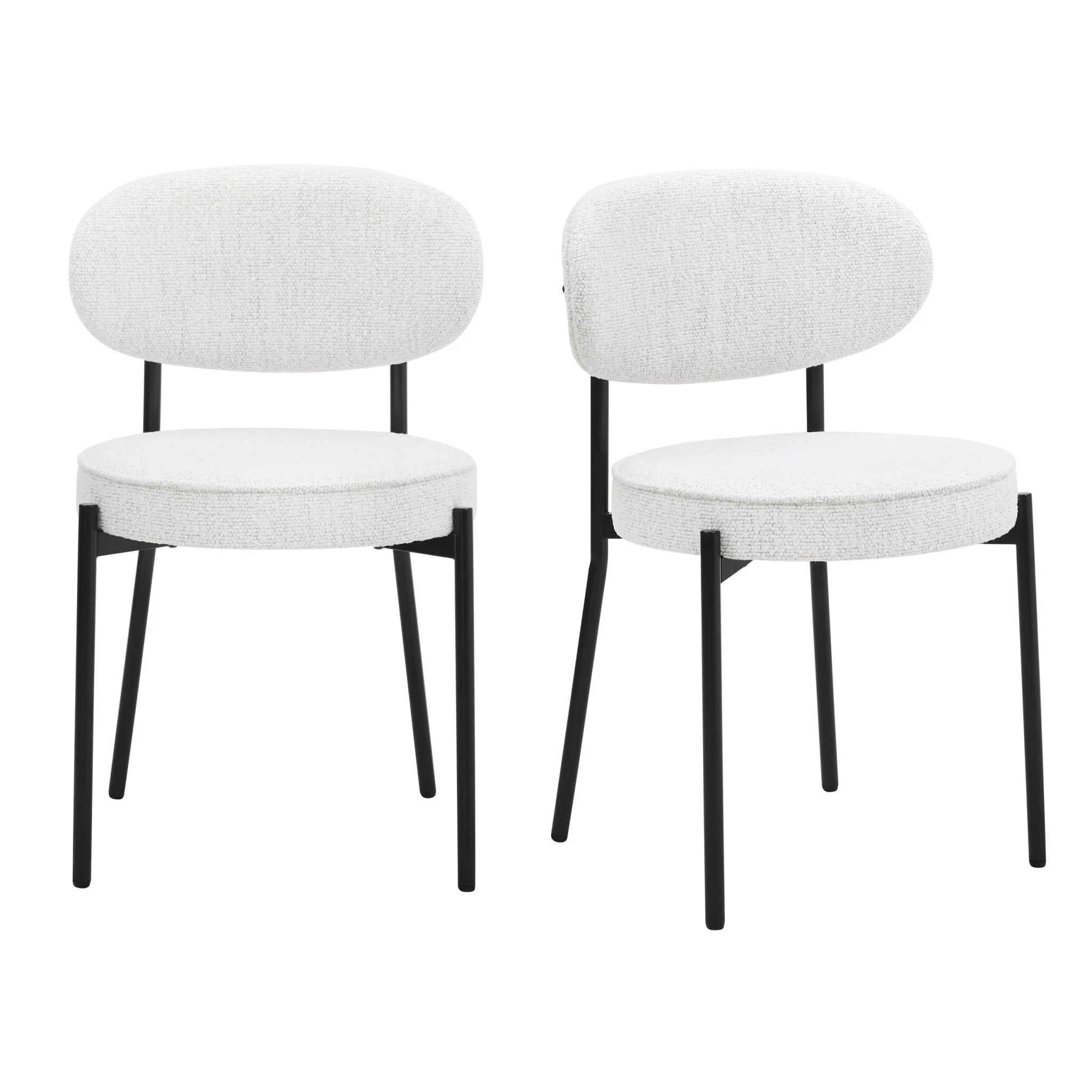 Contemporary Ivory Boucle Dining Chair with Rounded Back for Dining Room