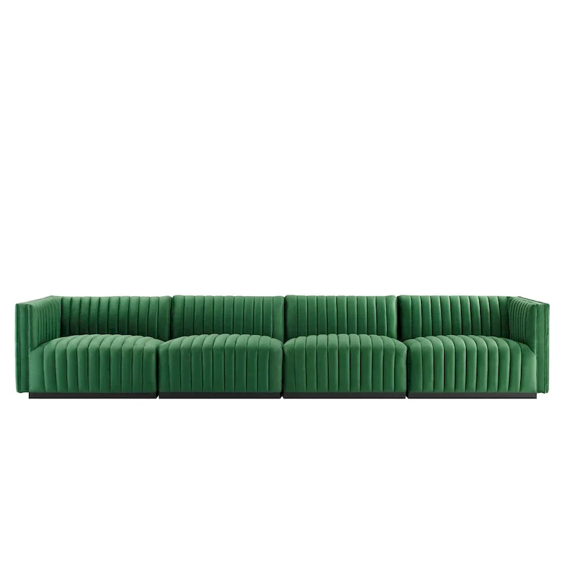 Channel Tufted Velvet Upholstered Sofa