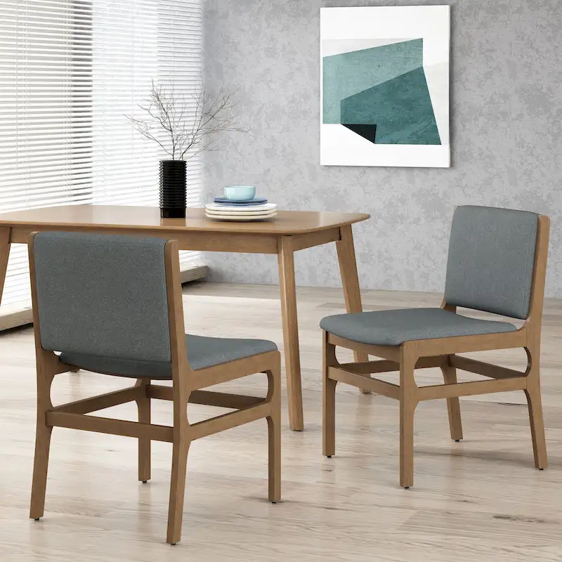 Contemporary Upholstered Dining Chair with Rubberwood Frame, Set of 2