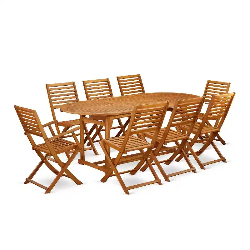 HomeStock 9-Piece Natural Oak Finish Solid Wood Top Dining Table with 8 Chairs