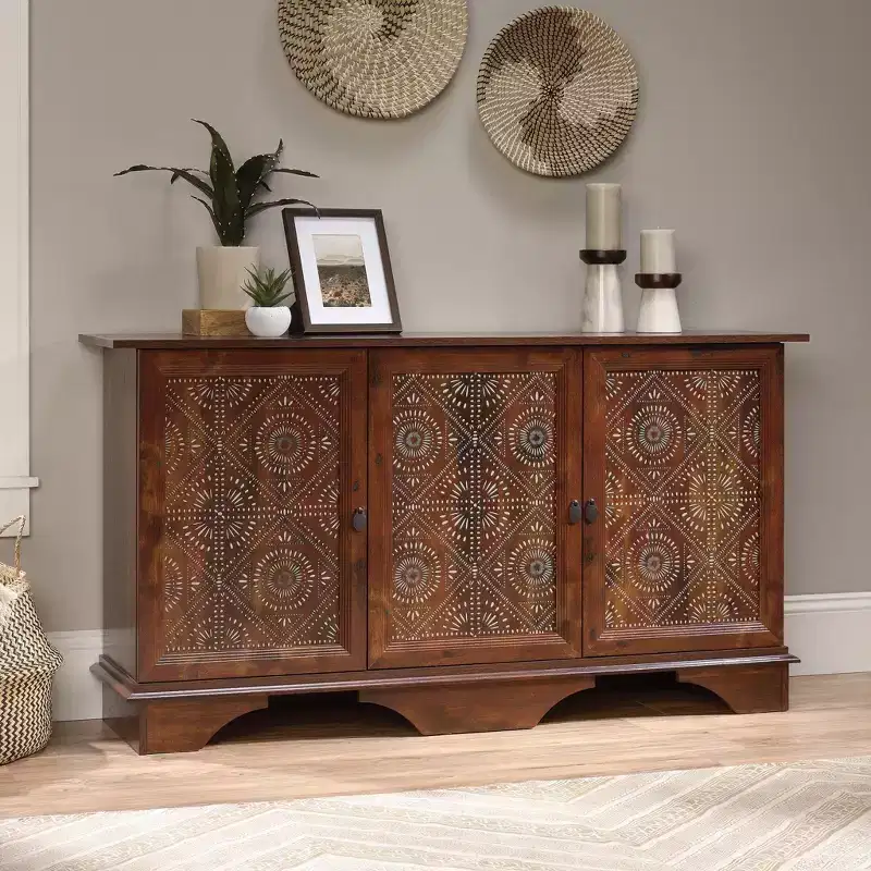 Viabella Storage Decorative Cabinet Curado Cherry - Sauder: Adjustable Shelves, Lateral, Bohemian Style