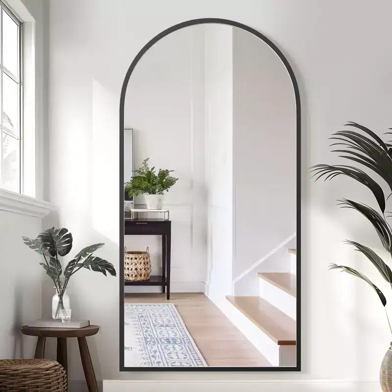 Dovelina Arched Solid wood Straight Edge Full Length Mirror Leaning Mirror