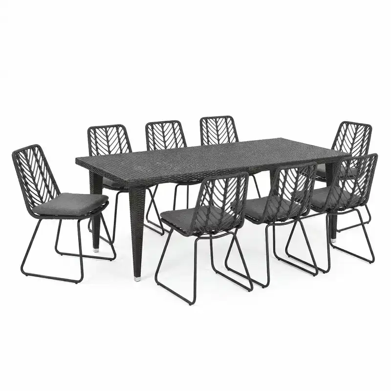 Christopher Knight Home Deja 9 Piece Patio Transitional Iron Rattan Dining Set with Cushions