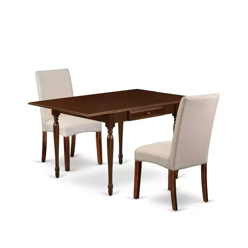 HomeStock 3-Piece Mahogany Finish Solid Wood Top with Dropleaf Dining Table Set