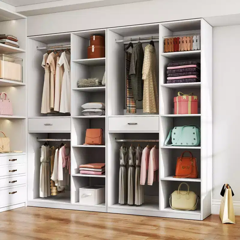 Freestanding Closet System, Standalone Wardrobe with 6 Open Shelves, Wood Walk-in Closet, White