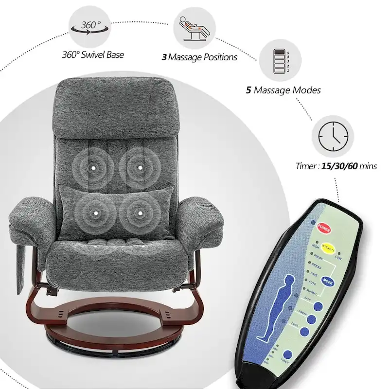 MCombo Swivel Recliner with Ottoman, Leisure Office Chair, Ergonomic Lounge chair, Chenille Fabric 4687